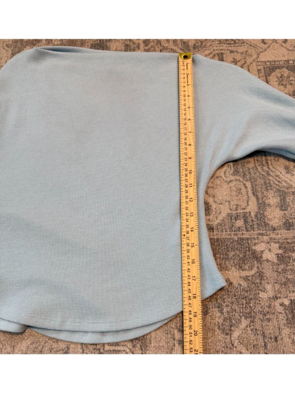 We The Free People Blue Fuji Waffle Knit Off Shoulder Top Medium Long Sleeves - Picture 5 of 8